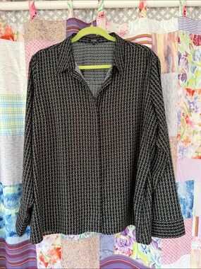 Express Black Button-Down Shirt with White Chain-Print